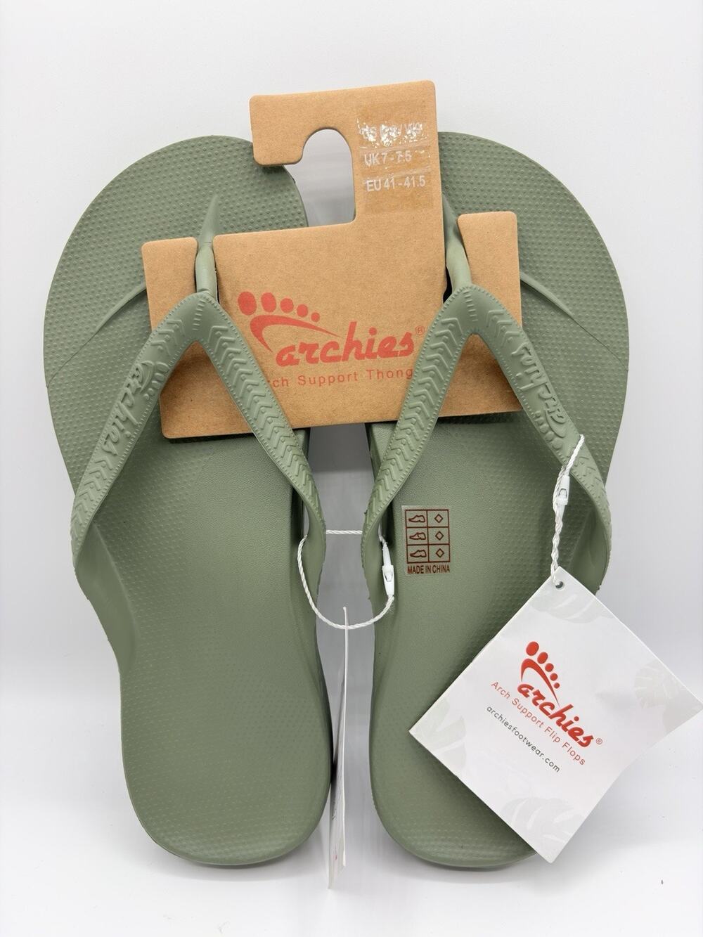 Archies Flip Flops Sandals Unisex Olive Green Arch Support Sz US M 8 W 9 NWT